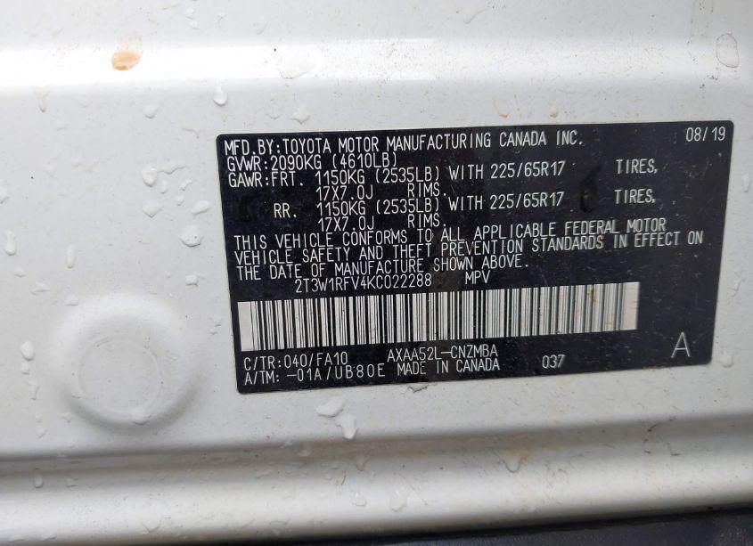 Photo 9 of 2019 Toyota Rav4 XLE (VIN 2T3W1RFV4KC022288)