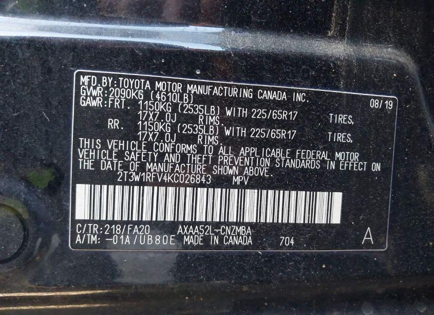 Photo 9 of 2019 Toyota Rav4 XLE (VIN 2T3W1RFV4KC026843)