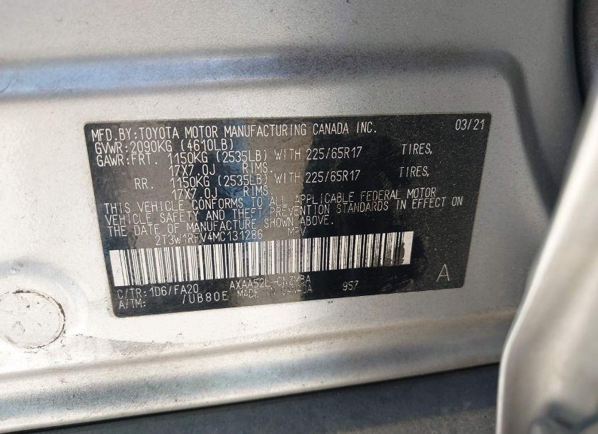 Photo 9 of 2021 Toyota Rav4 XLE (VIN 2T3W1RFV4MC131286)