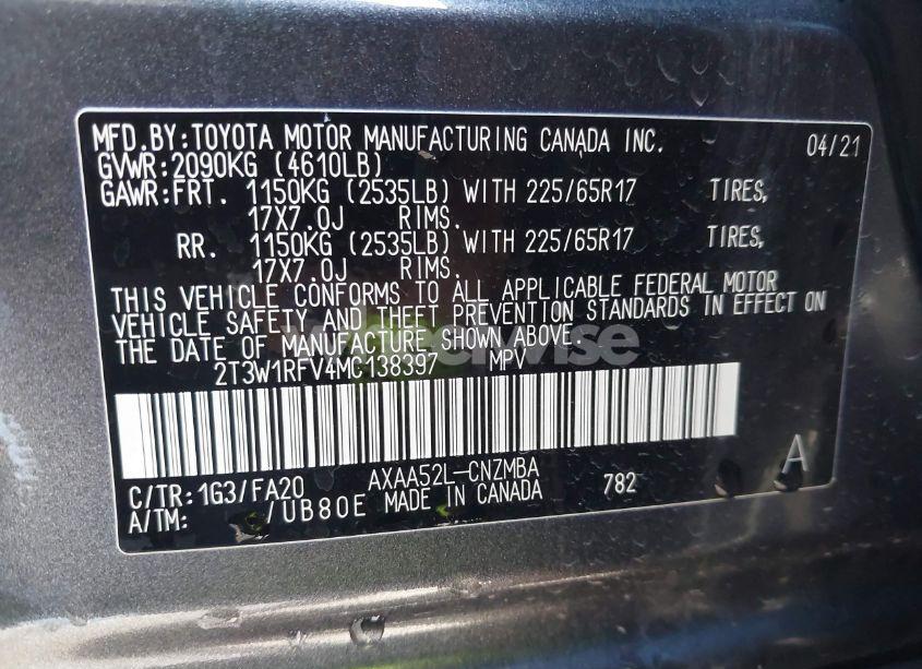 Photo 9 of 2021 Toyota Rav4 XLE (VIN 2T3W1RFV4MC138397)