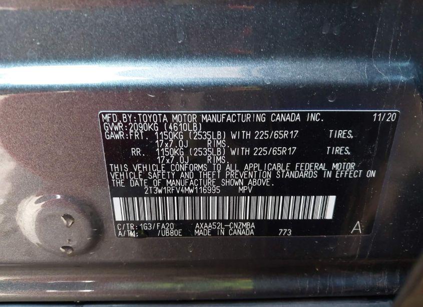 Photo 9 of 2021 Toyota Rav4 XLE (VIN 2T3W1RFV4MW116995)