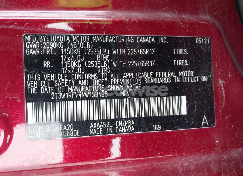 Photo 9 of 2021 Toyota Rav4 XLE (VIN 2T3W1RFV4MW153495)