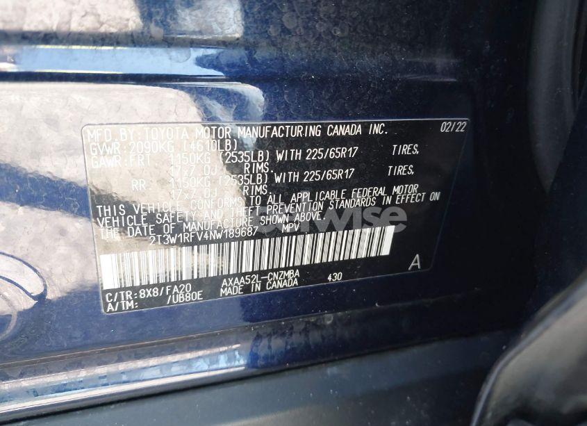 Photo 9 of 2022 Toyota Rav4 XLE (VIN 2T3W1RFV4NW189687)