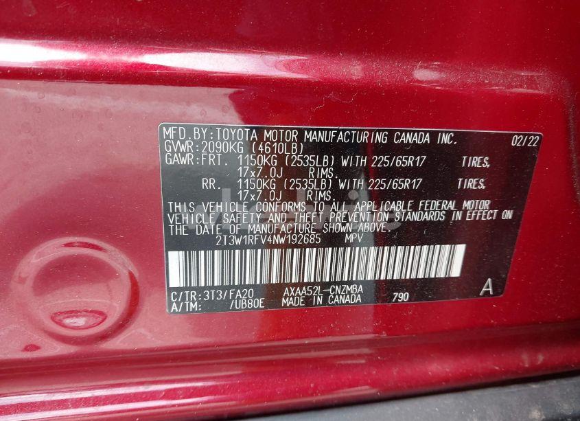 Photo 9 of 2022 Toyota Rav4 XLE (VIN 2T3W1RFV4NW192685)