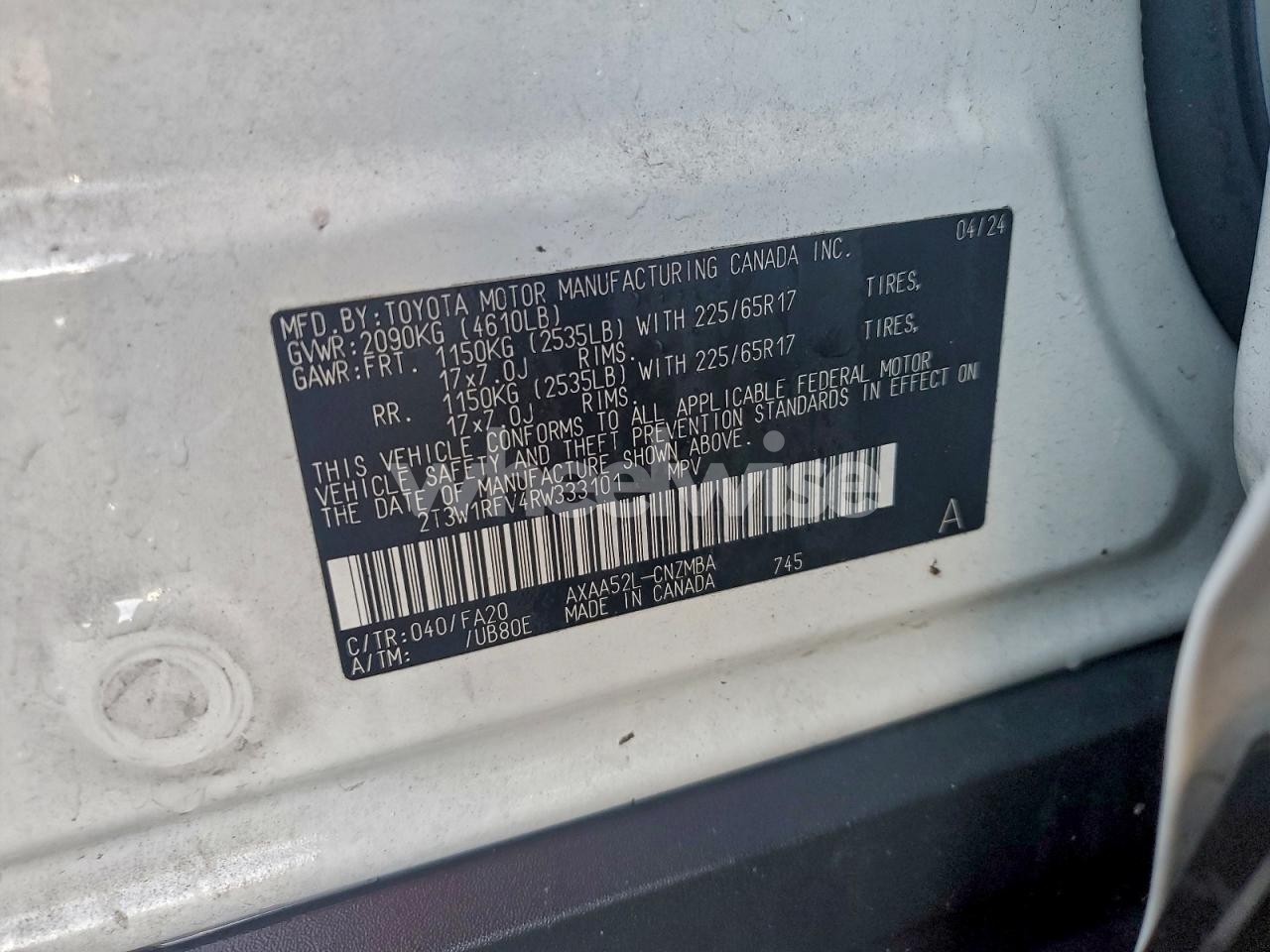 Photo 14 of 2024 TOYOTA RAV4 XLE (VIN 2T3W1RFV4RW333101)