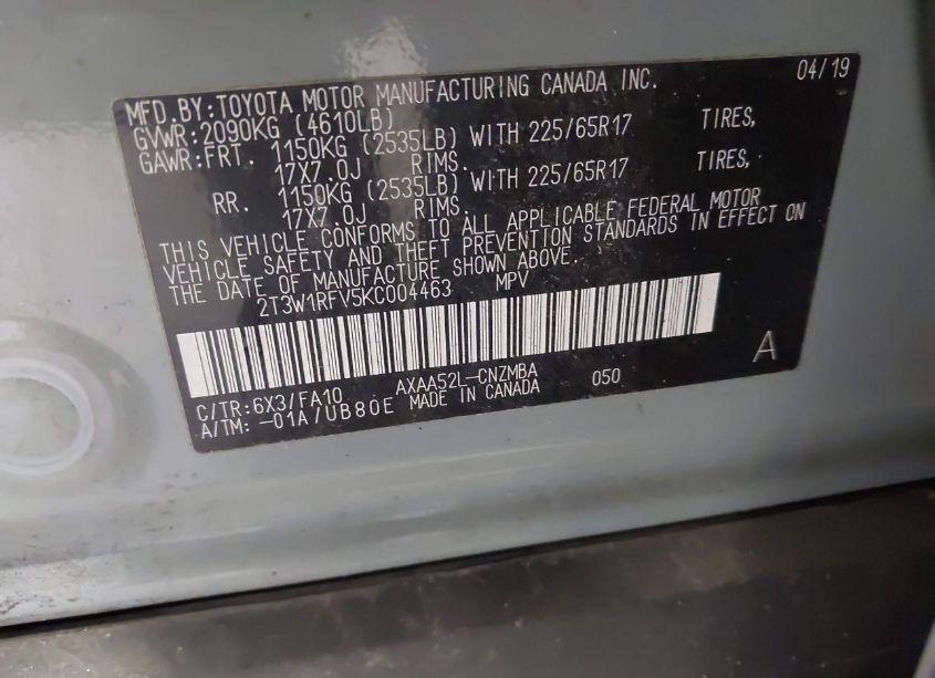 Photo 9 of 2019 Toyota Rav4 XLE (VIN 2T3W1RFV5KC004463)