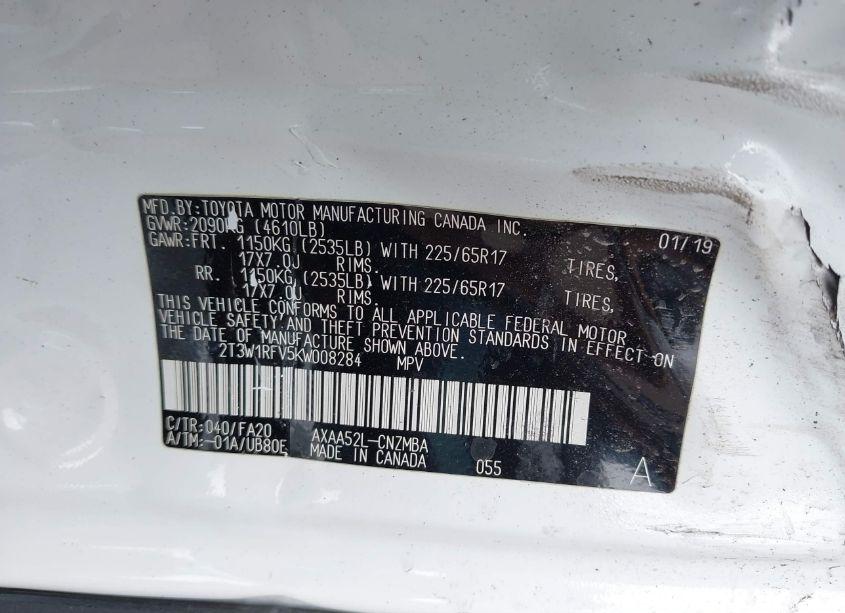 Photo 9 of 2019 Toyota Rav4 XLE (VIN 2T3W1RFV5KW008284)