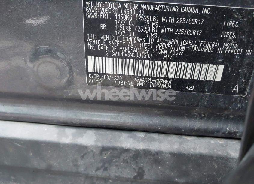 Photo 9 of 2021 Toyota Rav4 XLE (VIN 2T3W1RFV5MC091333)