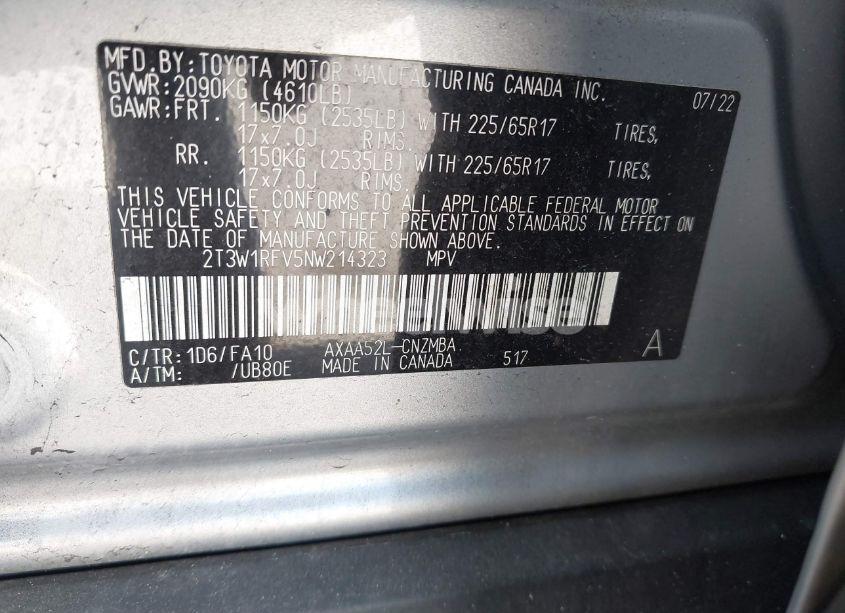 Photo 9 of 2022 Toyota Rav4 XLE (VIN 2T3W1RFV5NW214323)