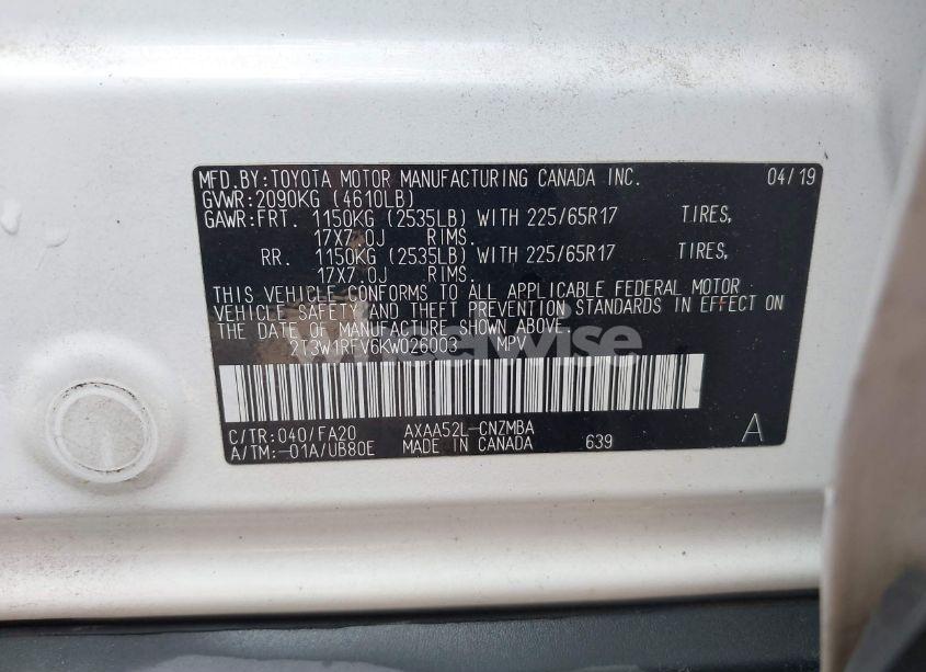 Photo 9 of 2019 Toyota Rav4 XLE (VIN 2T3W1RFV6KW026003)