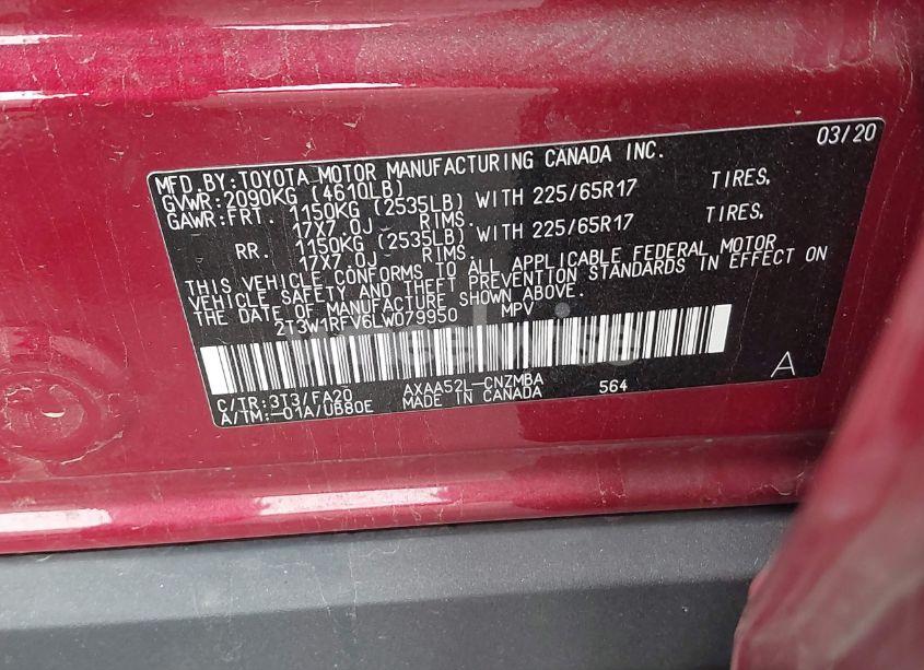 Photo 9 of 2020 Toyota Rav4 XLE (VIN 2T3W1RFV6LW079950)