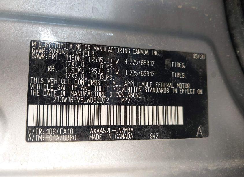 Photo 9 of 2020 Toyota Rav4 XLE (VIN 2T3W1RFV6LW082072)