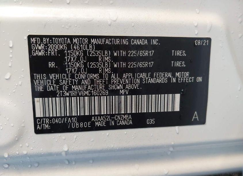 Photo 9 of 2021 Toyota Rav4 XLE (VIN 2T3W1RFV6MC160269)