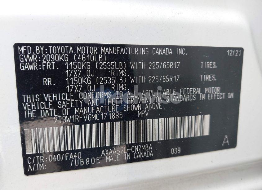 Photo 9 of 2021 Toyota Rav4 XLE (VIN 2T3W1RFV6MC171885)