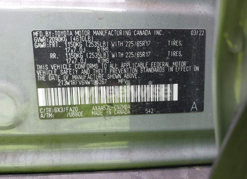 Photo 9 of 2022 Toyota Rav4 XLE (VIN 2T3W1RFV6NW196267)