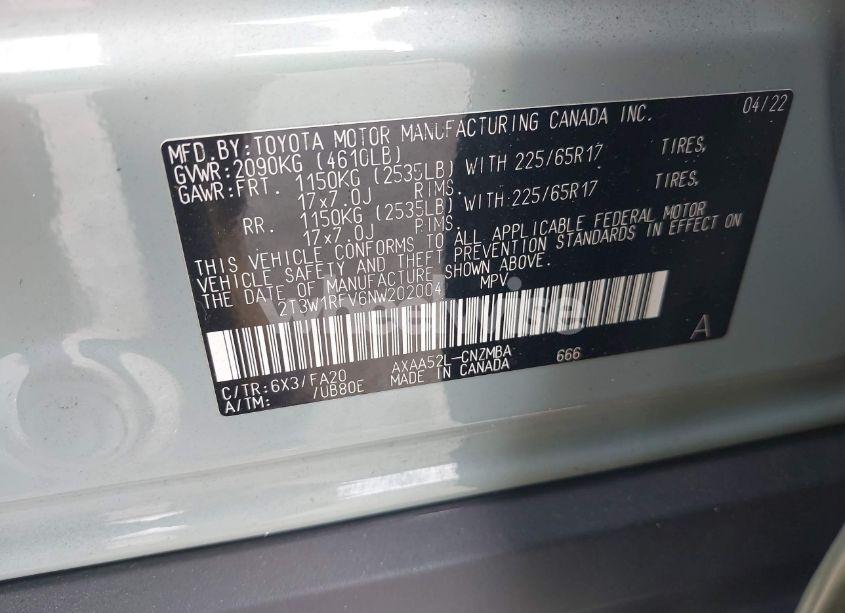 Photo 9 of 2022 Toyota Rav4 XLE (VIN 2T3W1RFV6NW202004)