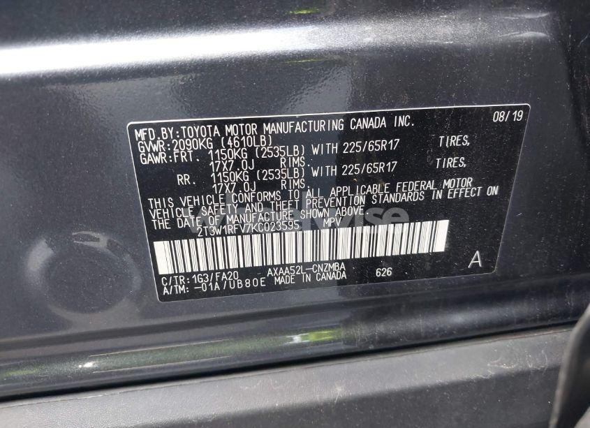 Photo 9 of 2019 Toyota Rav4 XLE (VIN 2T3W1RFV7KC023595)