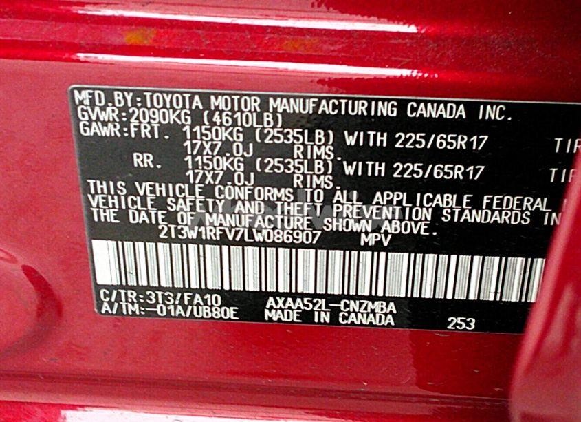 Photo 9 of 2020 Toyota Rav4 XLE (VIN 2T3W1RFV7LW086907)