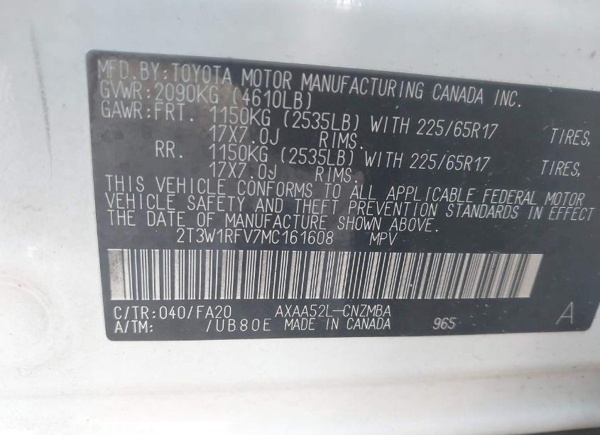 Photo 9 of 2021 Toyota Rav4 XLE (VIN 2T3W1RFV7MC161608)