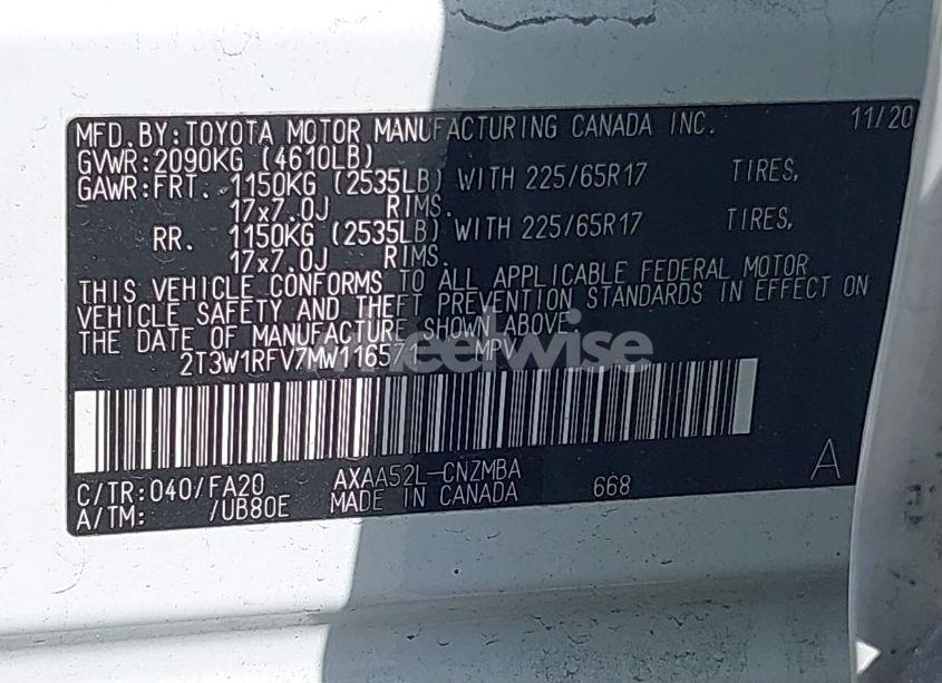 Photo 9 of 2021 Toyota Rav4 XLE (VIN 2T3W1RFV7MW116571)