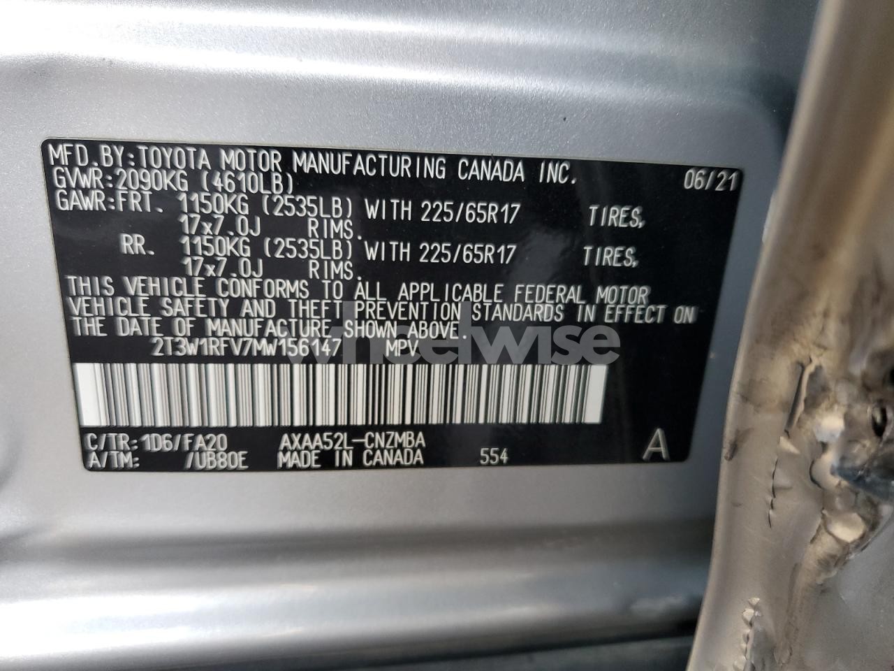 Photo 13 of 2021 TOYOTA RAV4 XLE (VIN 2T3W1RFV7MW156147)