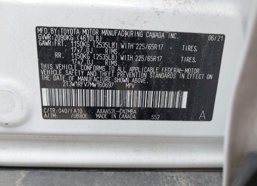 Photo 9 of 2021 Toyota Rav4 XLE (VIN 2T3W1RFV7MW160697)