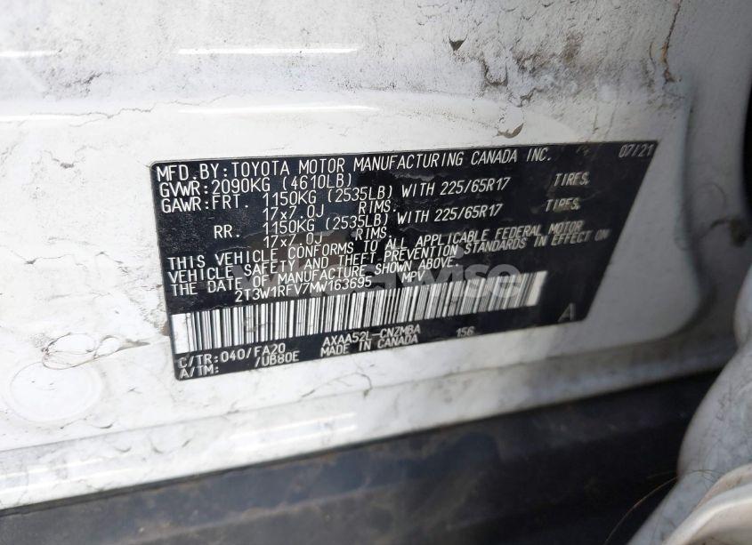 Photo 9 of 2021 Toyota Rav4 XLE (VIN 2T3W1RFV7MW163695)