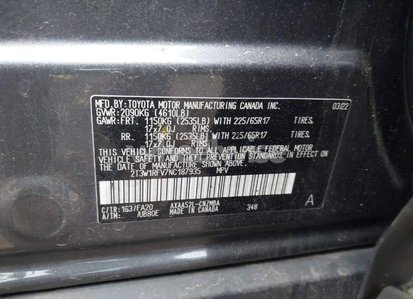 Photo 9 of 2022 Toyota Rav4 XLE (VIN 2T3W1RFV7NC187935)