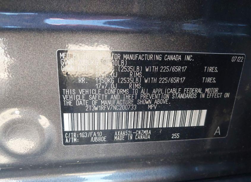 Photo 9 of 2022 Toyota Rav4 XLE (VIN 2T3W1RFV7NC200733)