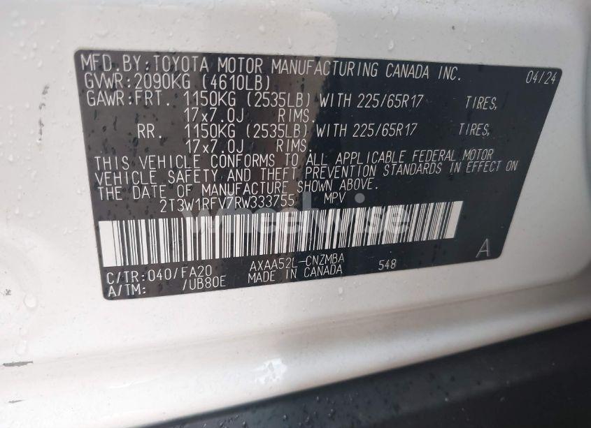 Photo 9 of 2024 Toyota Rav4 XLE (VIN 2T3W1RFV7RW333755)