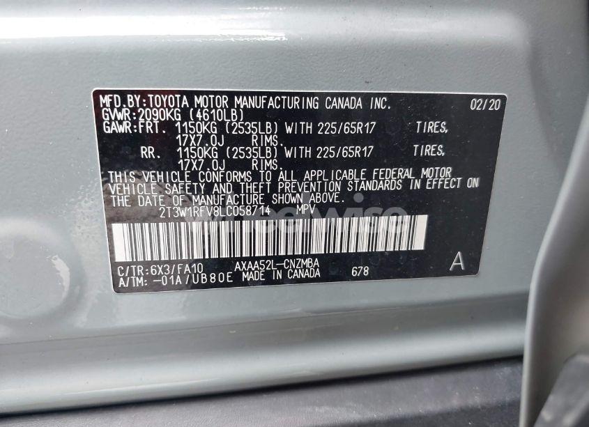 Photo 9 of 2020 Toyota Rav4 XLE (VIN 2T3W1RFV8LC058714)