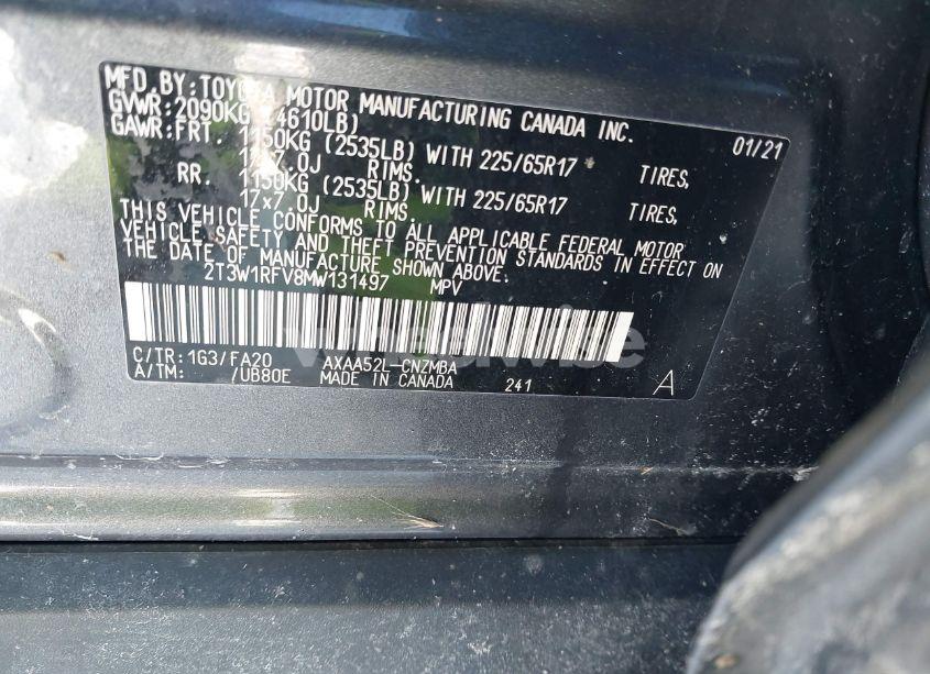 Photo 9 of 2021 Toyota Rav4 XLE (VIN 2T3W1RFV8MW131497)