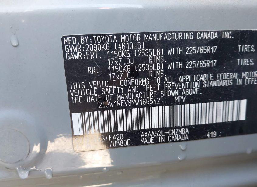 Photo 9 of 2021 Toyota Rav4 XLE (VIN 2T3W1RFV8MW166542)