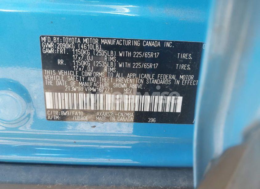 Photo 9 of 2021 Toyota Rav4 XLE (VIN 2T3W1RFV8MW167271)