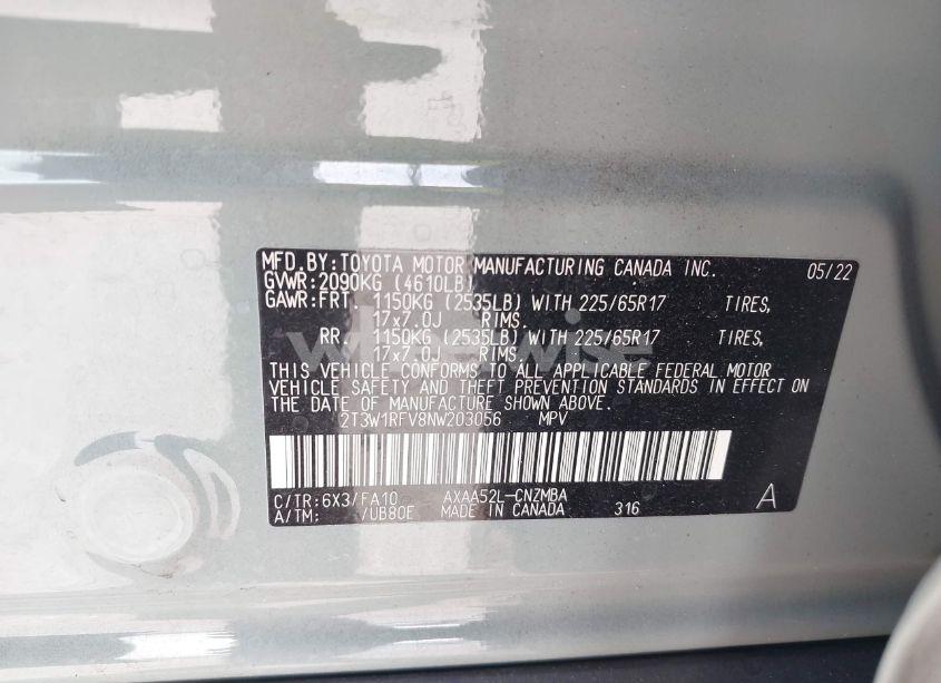 Photo 9 of 2022 Toyota Rav4 XLE (VIN 2T3W1RFV8NW203056)