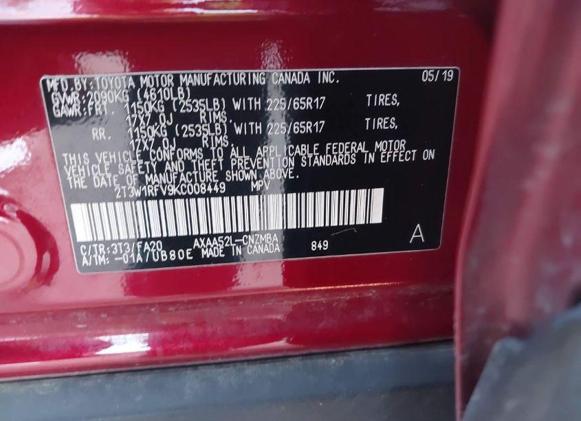 Photo 9 of 2019 Toyota Rav4 XLE (VIN 2T3W1RFV9KC008449)