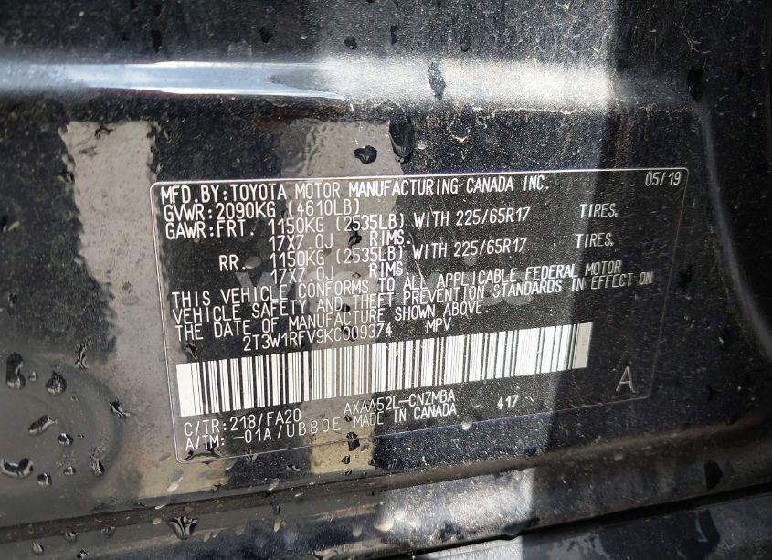 Photo 9 of 2019 Toyota Rav4 XLE (VIN 2T3W1RFV9KC009374)