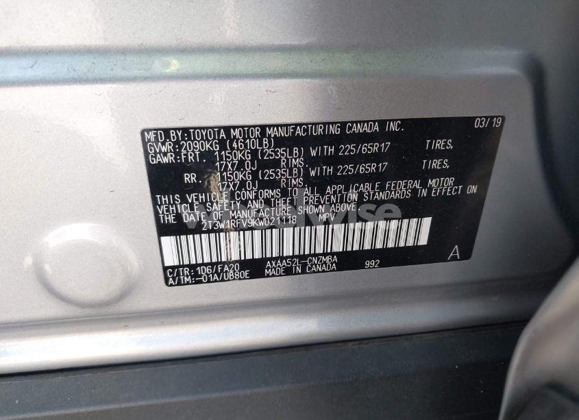 Photo 9 of 2019 Toyota Rav4 XLE (VIN 2T3W1RFV9KW021118)