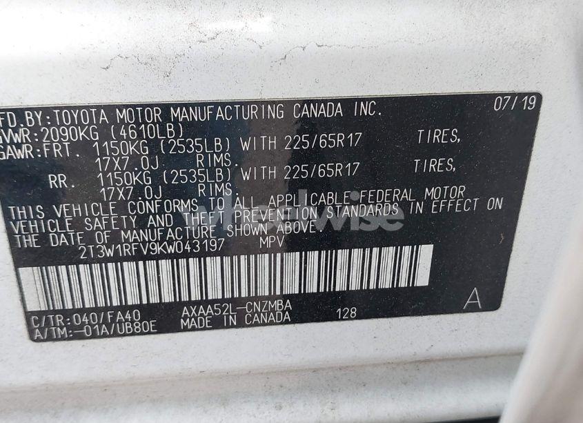 Photo 9 of 2019 Toyota Rav4 XLE (VIN 2T3W1RFV9KW043197)