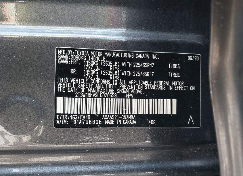 Photo 9 of 2020 Toyota Rav4 XLE (VIN 2T3W1RFV9LC070659)
