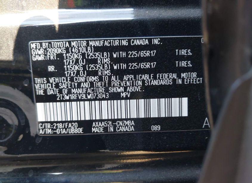 Photo 9 of 2020 Toyota Rav4 XLE (VIN 2T3W1RFV9LW073043)