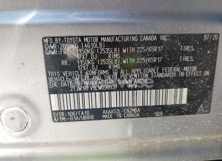 Photo 9 of 2020 Toyota Rav4 XLE (VIN 2T3W1RFV9LW090537)