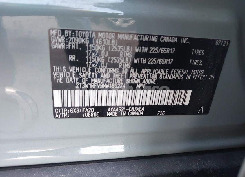 Photo 9 of 2021 Toyota Rav4 XLE (VIN 2T3W1RFV9MW166274)