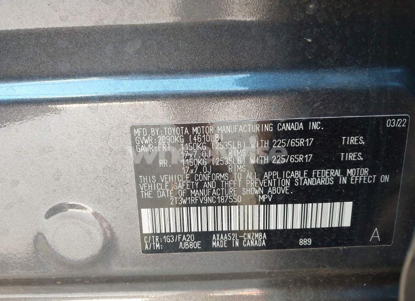 Photo 9 of 2022 Toyota Rav4 XLE (VIN 2T3W1RFV9NC187550)