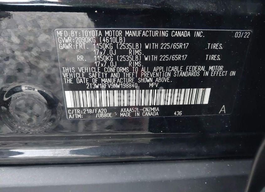 Photo 9 of 2022 Toyota Rav4 XLE (VIN 2T3W1RFV9NW198840)