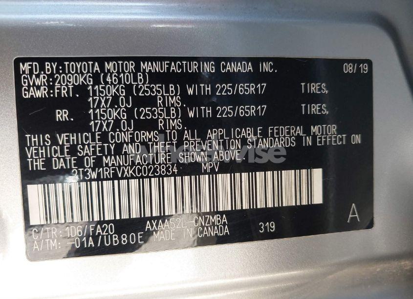 Photo 9 of 2019 Toyota Rav4 XLE (VIN 2T3W1RFVXKC023834)