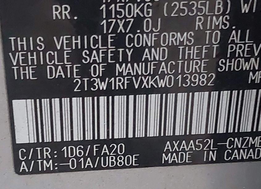 Photo 9 of 2019 Toyota Rav4 XLE (VIN 2T3W1RFVXKW013982)