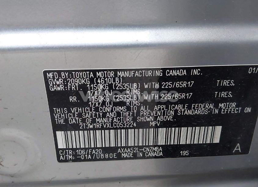 Photo 9 of 2020 Toyota Rav4 XLE (VIN 2T3W1RFVXLC053224)