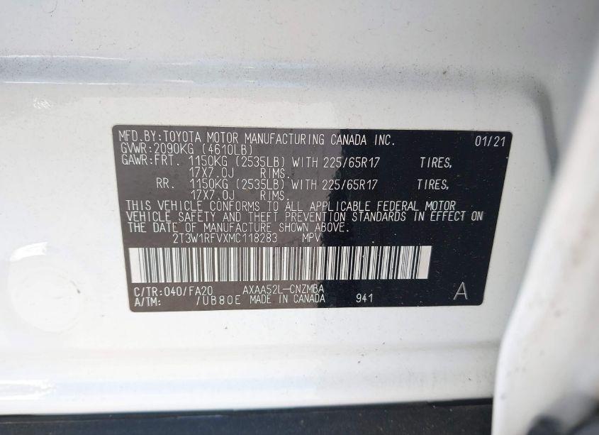 Photo 9 of 2021 Toyota Rav4 XLE (VIN 2T3W1RFVXMC118283)