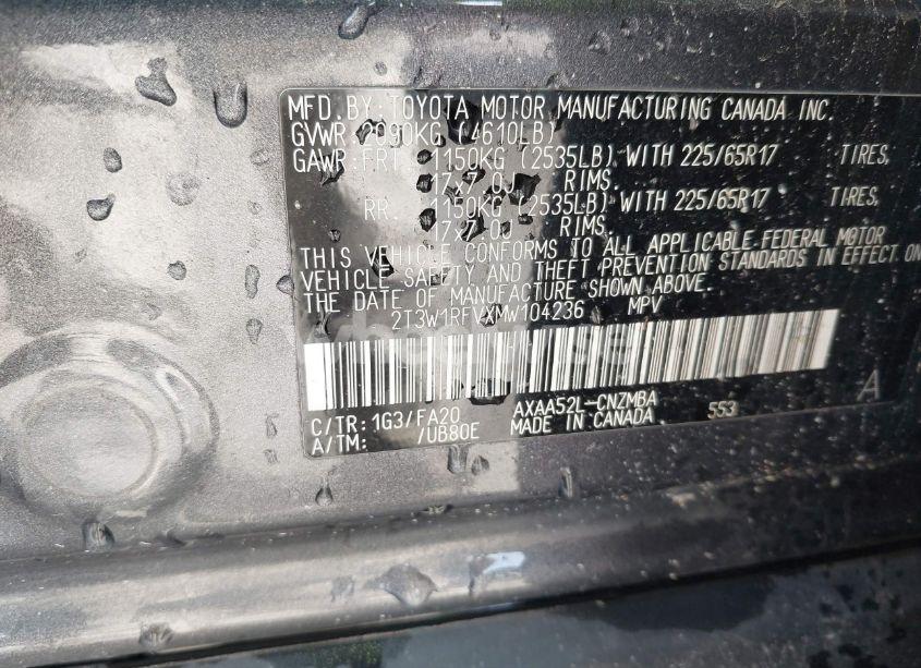 Photo 9 of 2021 Toyota Rav4 XLE (VIN 2T3W1RFVXMW104236)